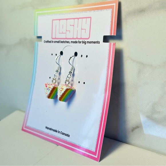 Rainbow Cake Slice (Mini) - Handmade Earrings - Picture 5 of 7